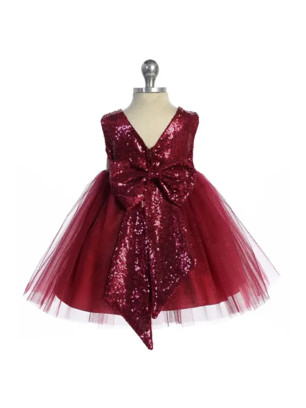 Matching Sequins V Back & Bow Baby Dress - Image 2