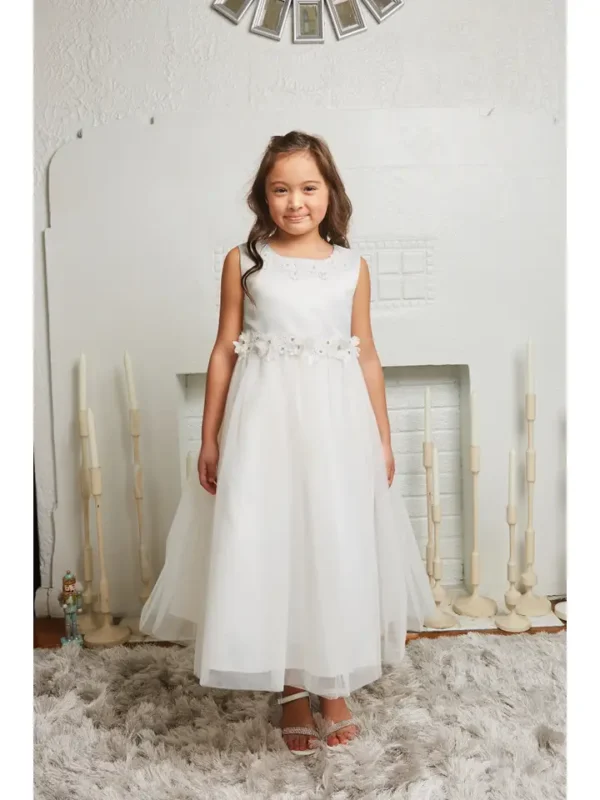 Luxurious Princess Ballgown Girls Dress with Floral Trim - Image 2