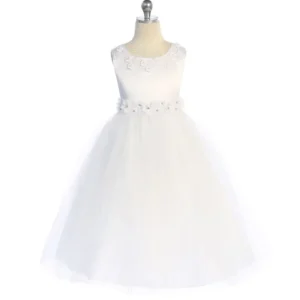 Luxurious Princess Ballgown Girls Dress with Floral Trim