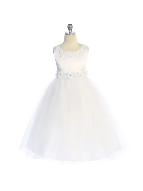 Luxurious Princess Ballgown Girls Dress with Floral Trim