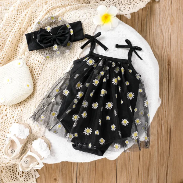Black 2pcs Baby Girl Sweet Little Daisy Dresses