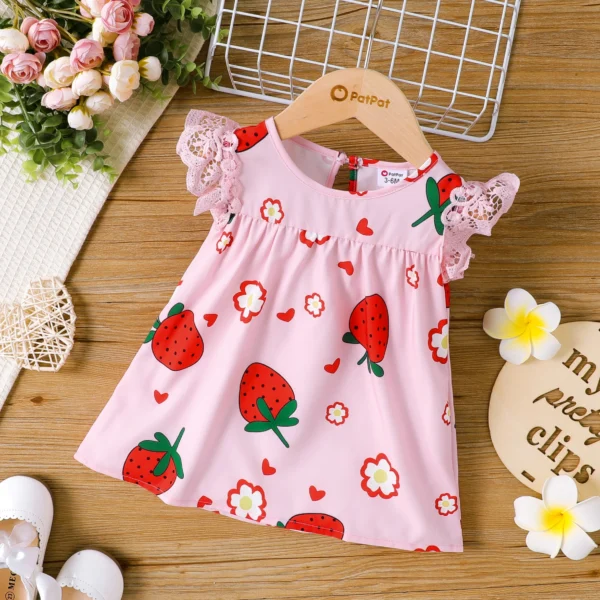 Sweet Strawberry Lace Dress For Baby Girls