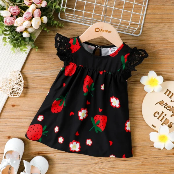 Sweet Strawberry Lace Dress For Baby Girls