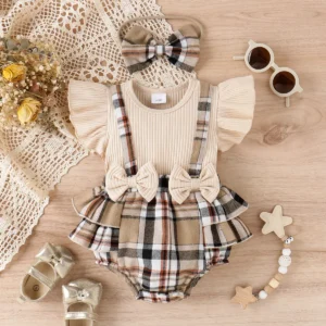 2 piece cotton romper set with headband